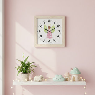Pink Angel Green Swirl Wings Spiritual Decorative Large Clock