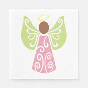 Pink Angel Green Swirl Wings Spiritual Decorative Napkins