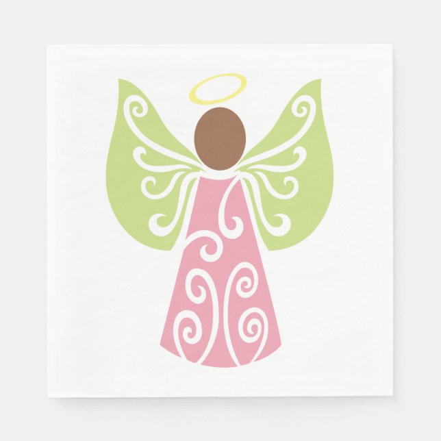 Pink Angel Green Swirl Wings Spiritual Decorative  Napkins (Front)