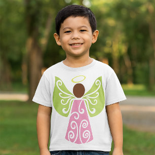 Pink Angel Green Swirl Wings Spiritual Decorative T-Shirt