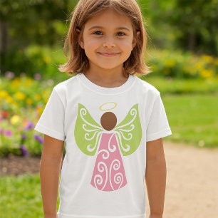 Pink Angel Green Swirl Wings Spiritual Decorative  T-Shirt