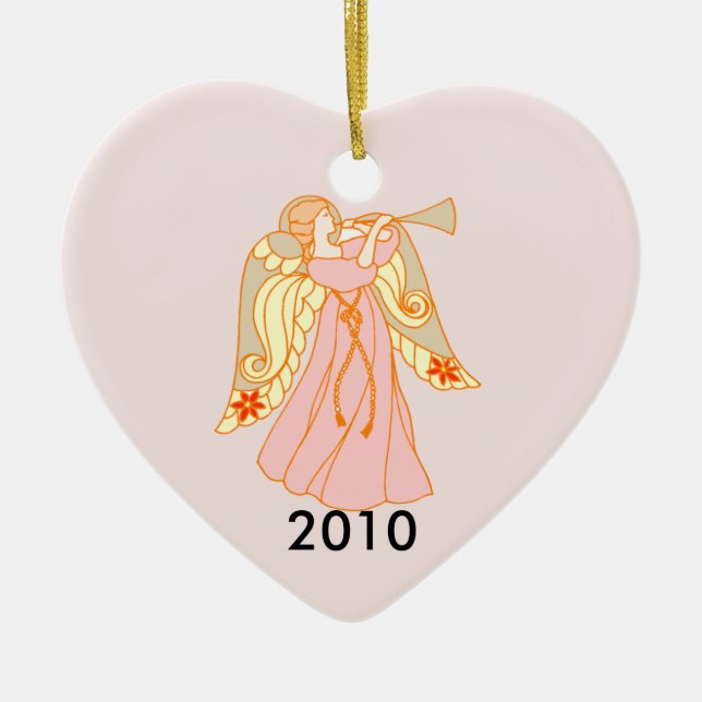 Pink Angel Heart Baby's 1st Christmas Ceramic Ornament (Front)