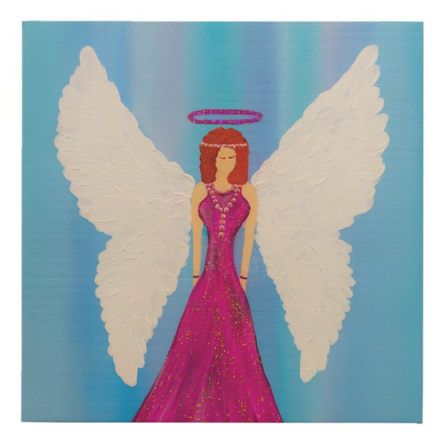 Pink Angel in Sparkling Dress with Beautiful BG Faux Canvas Print (Front)