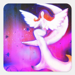 Pink Angel Moon Stars Art by Kristy McAdams Square Sticker