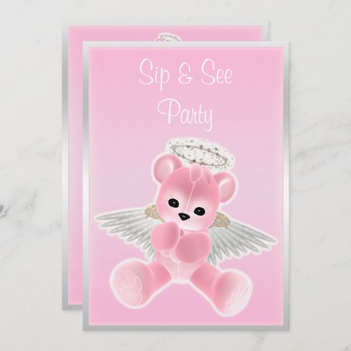 Pink Angel Teddy Bear Sip  See Invitation