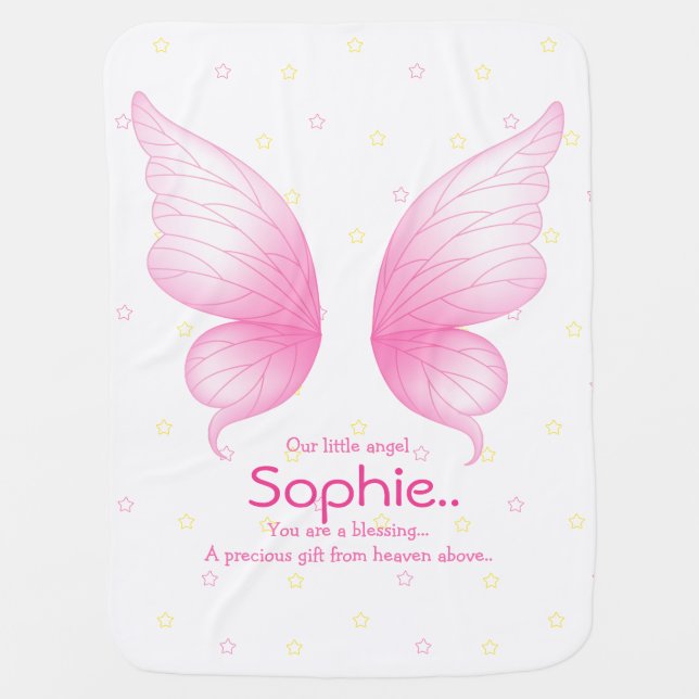 Pink Angel Wings Baby Blanket (Front)