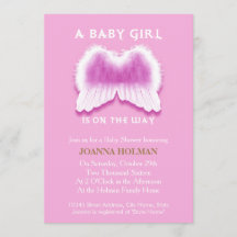 Pink Angel Wings Baby Shower Card