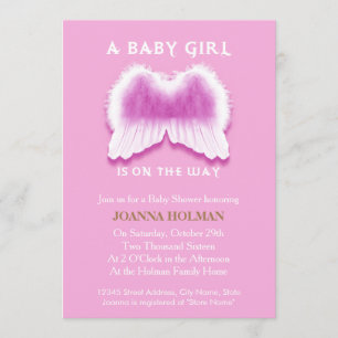 Pink Angel Wings Baby Shower Card