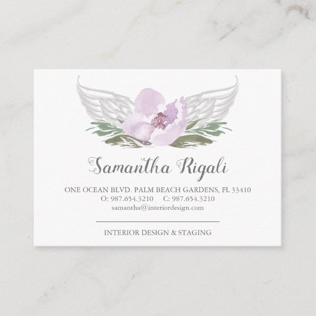 Pink Angel Wings Floral Business Cards (Front)