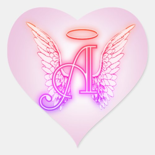 Pink Angel Wings Monogram Heart Sticker