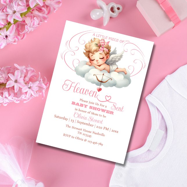 Pink Angelic Silhouettes Heaven Sent Baby Shower Invitation (Creator Uploaded)