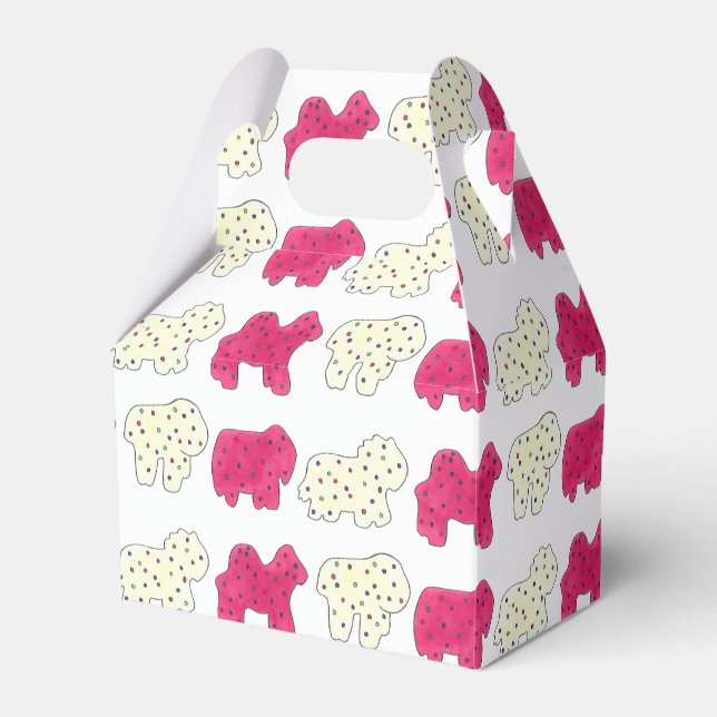 Pink Animal Crackers Cookies Circus Birthday Party Favor Boxes (Front Side)