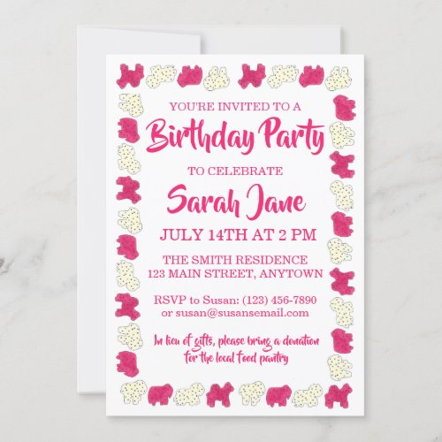 Pink Animal Crackers Cookies Circus Birthday Party Invitation