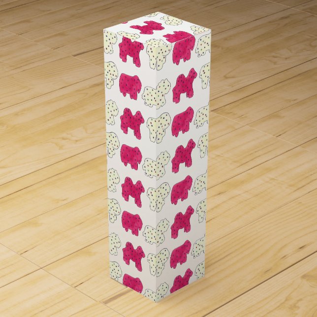 Pink Animal Crackers Cookies Circus Birthday Party Wine Box (Front)