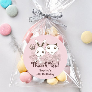 Pink Animal Friends Forever Kids Birthday Favor Classic Round Sticker