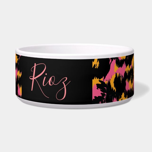 Pink Animal  Pattern Black Name     Bowl (Front)
