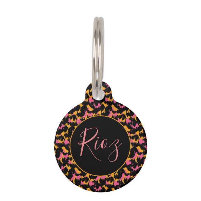 Pink Animal  Pattern Black Name   Pet ID Tag (Front)