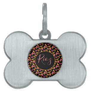 Pink Animal Pattern Black Name Pet ID Tag