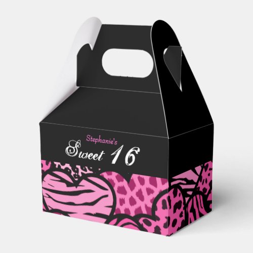 Pink animal pattern hearts Sweet 16 Favorbox Favor Boxes
