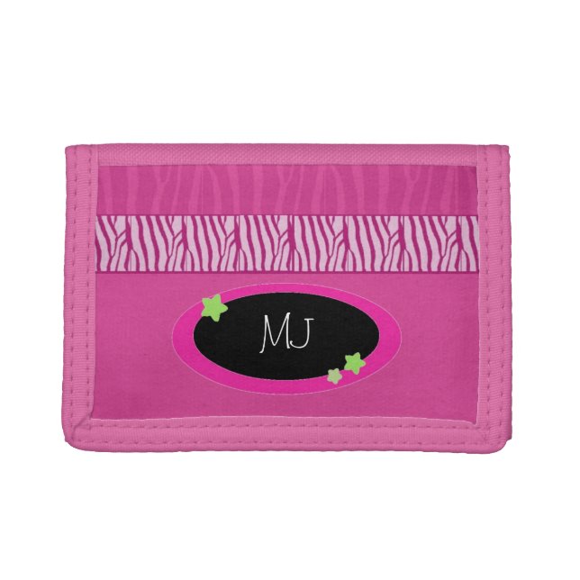 Pink Animal Pattern with Initials Trifold Wallet (Front)