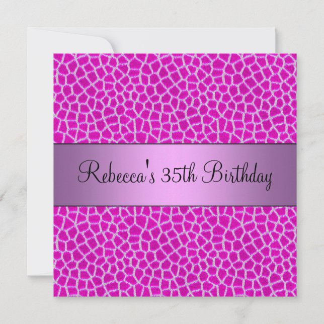 Pink  Animal Print 35th Elegant Birthday Party Invitation (Front)