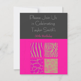 Pink Animal Print Birthday Invitation