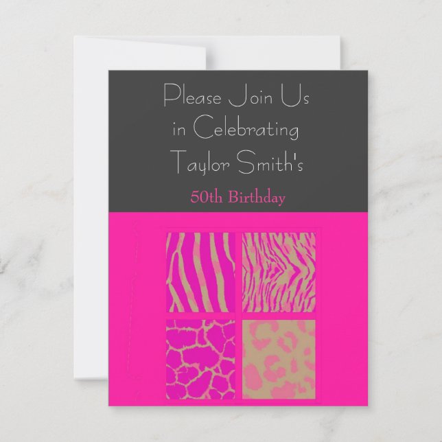 Pink Animal Print Birthday Invitation (Front)