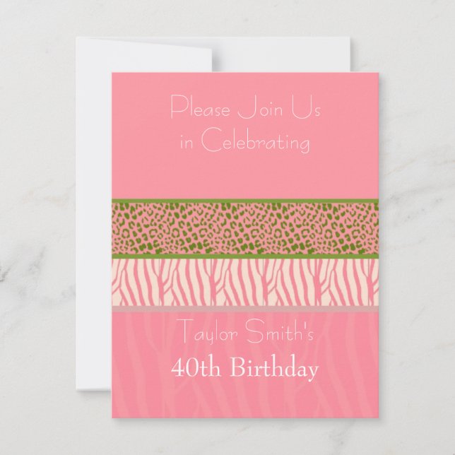Pink Animal Print Birthday Invitation (Front)