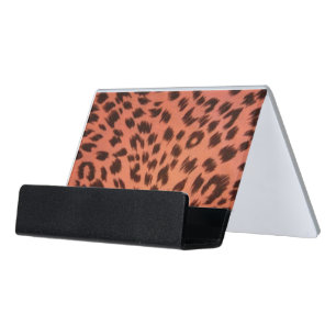 PINK ANIMAL PRINT DESK BUSINESS CARD HOLDER