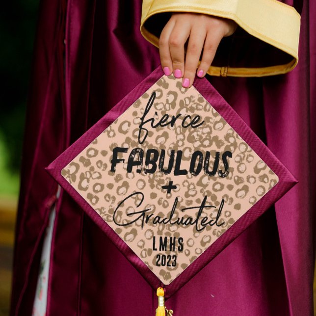 Pink Animal Print Fierce Fabulous and Graduated Graduation Cap Topper (Creator Uploaded)