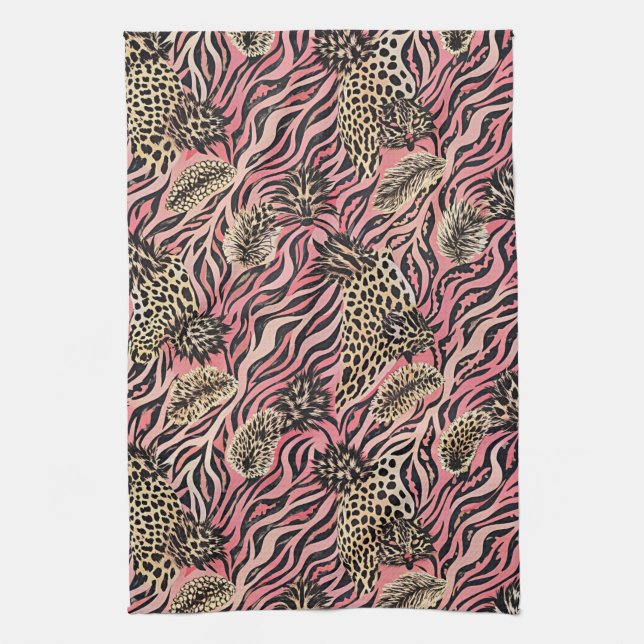 Pink Animal Print Fusion - Seamless Pattern Kitchen Towel (Vertical)