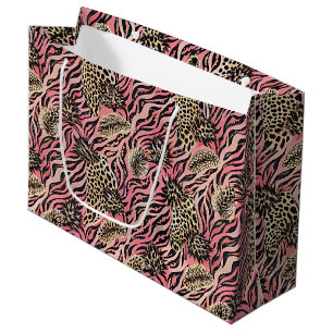 Pink Animal Print Fusion - Seamless Pattern Large Gift Bag