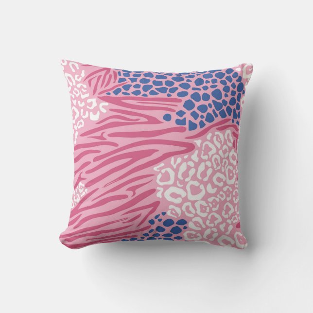 Pink Animal Print Fusion Throw Pillow (Front)