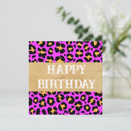 Pink Animal Print Happy Birthday _ Blank Inside Holiday Card