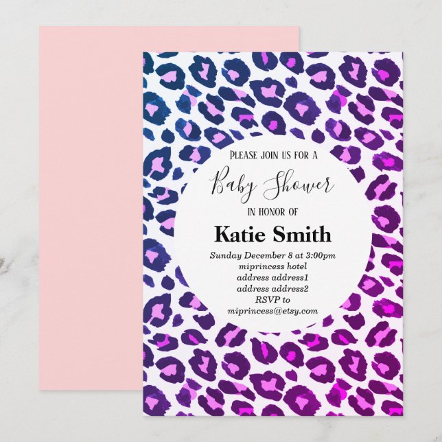 pink animal print, Leopard ,cheetah baby shower Invitation (Front/Back)