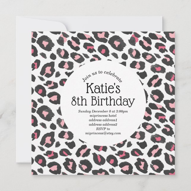 pink animal print, Leopard ,cheetah birthday Invitation (Front)