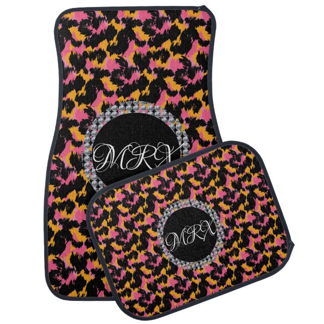  Pink Animal Print Name Diamond Monogrammed  Car Floor Mat (Set)