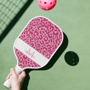 Pink Animal Print Name Monogram  Pickleball Paddle