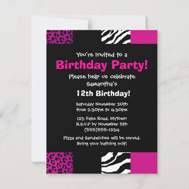 Pink Animal Print Party Invitation (Front)