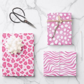 Pink Animal Prints: Leopard, Cheetah & Zebra Wrapping Paper Sheets