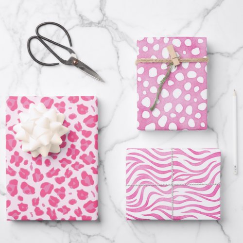 Pink Animal Prints Leopard Cheetah  Zebra Wrapping Paper Sheets
