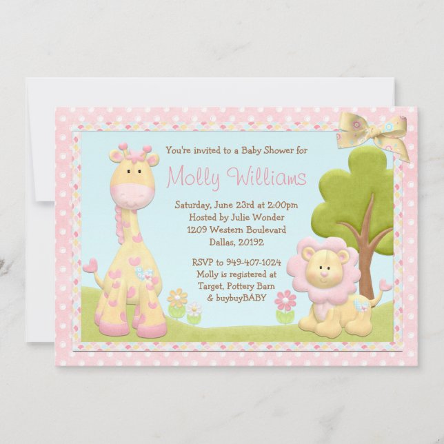 Pink Animals Baby Shower Invitation (Front)