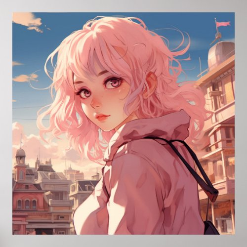 Pink Anime Girl Poster
