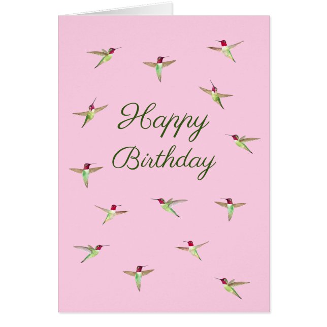 Pink Anna's Hummingbirds Birthday Card (Front)