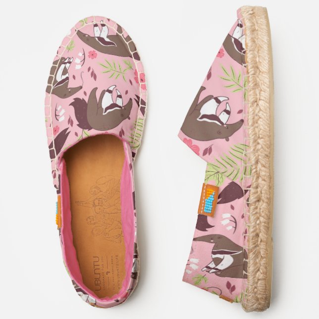pink anteater cute animal floral  espadrilles (Side)