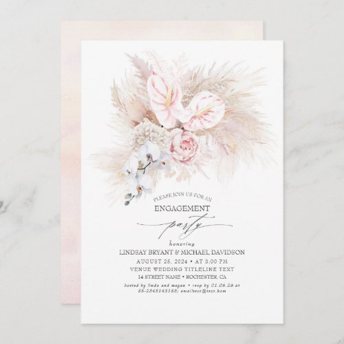 Pink Anthurium and Pampas Grass Engagement Party Invitation