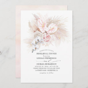 Pink Anthurium and Pampas Grass Rehearsal Dinner Invitation
