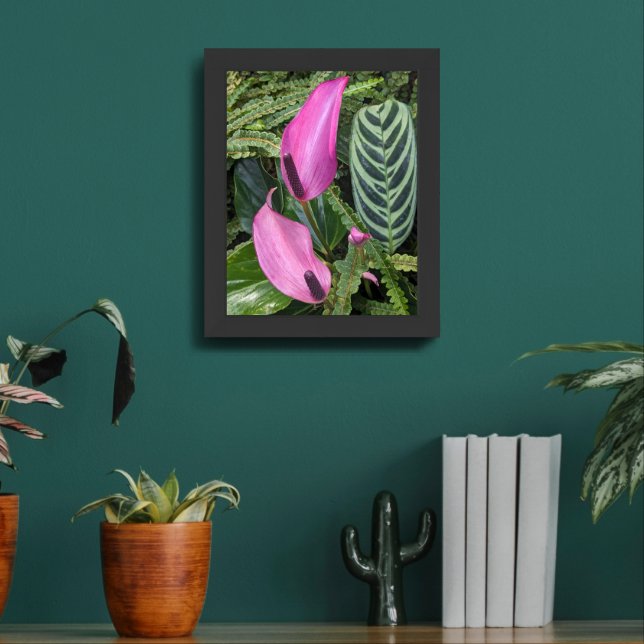 Pink Anthurium Blooms and Leafy Foliage Framed Art (Living Room 2)