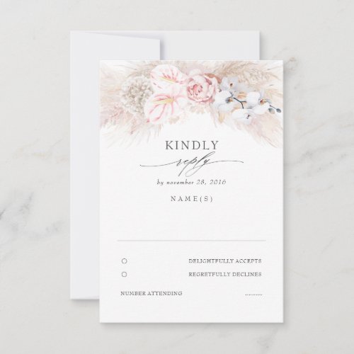 Pink Anthuriums and Pampas Grass Wedding RSVP