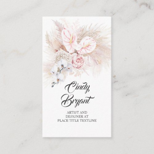Pink Anthuriums Pampas Grass and Dusty Pink Roses Business Card